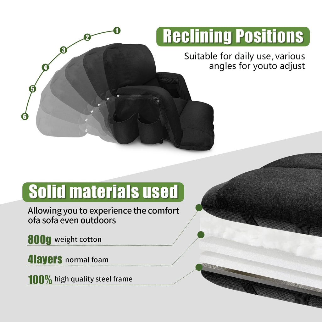 Extra Wide Folding Stadium Chairs with Back and Cushion, 6 Reclining Positions, Black L8915