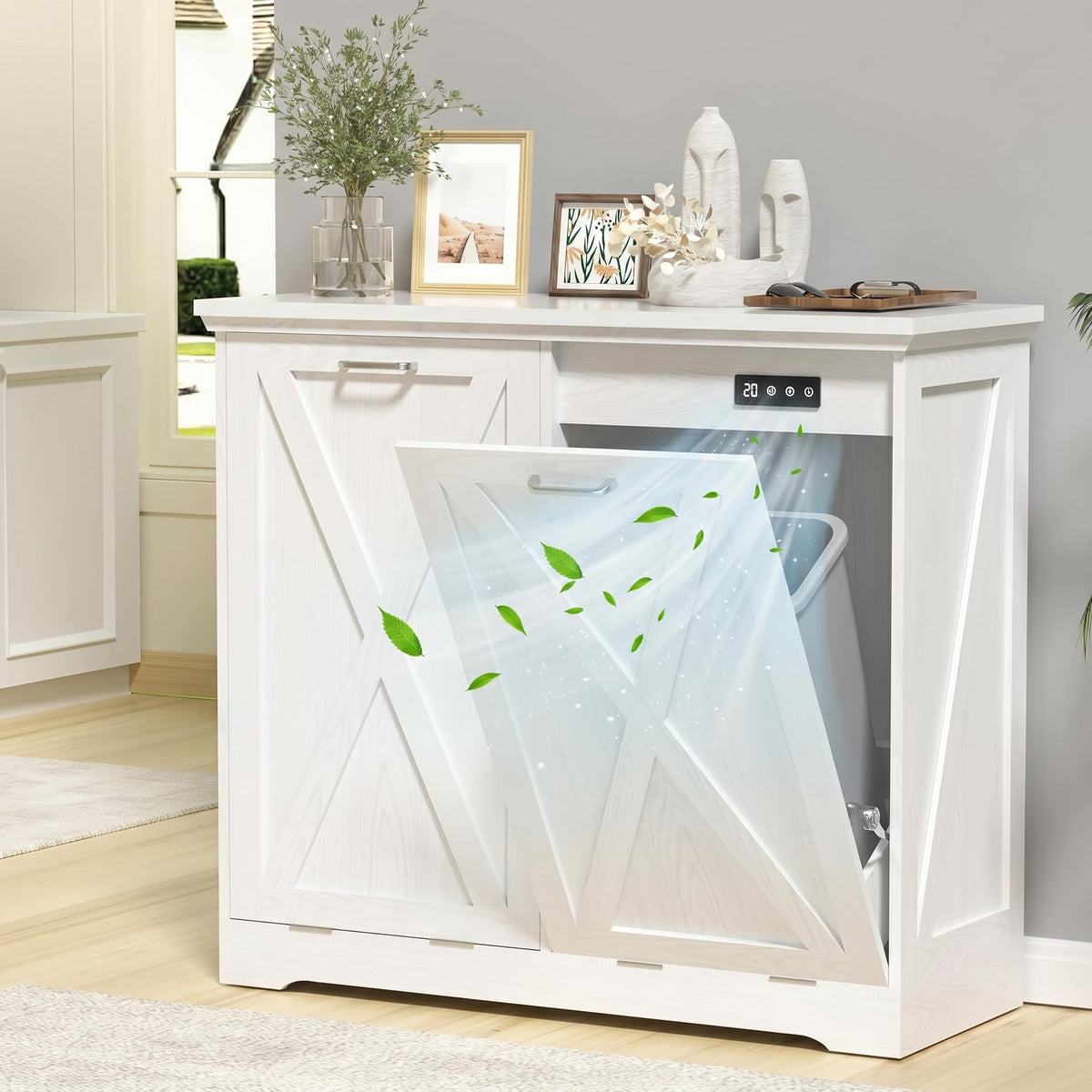10 Gallon White Tilt Out Trash Can Cabinet O738