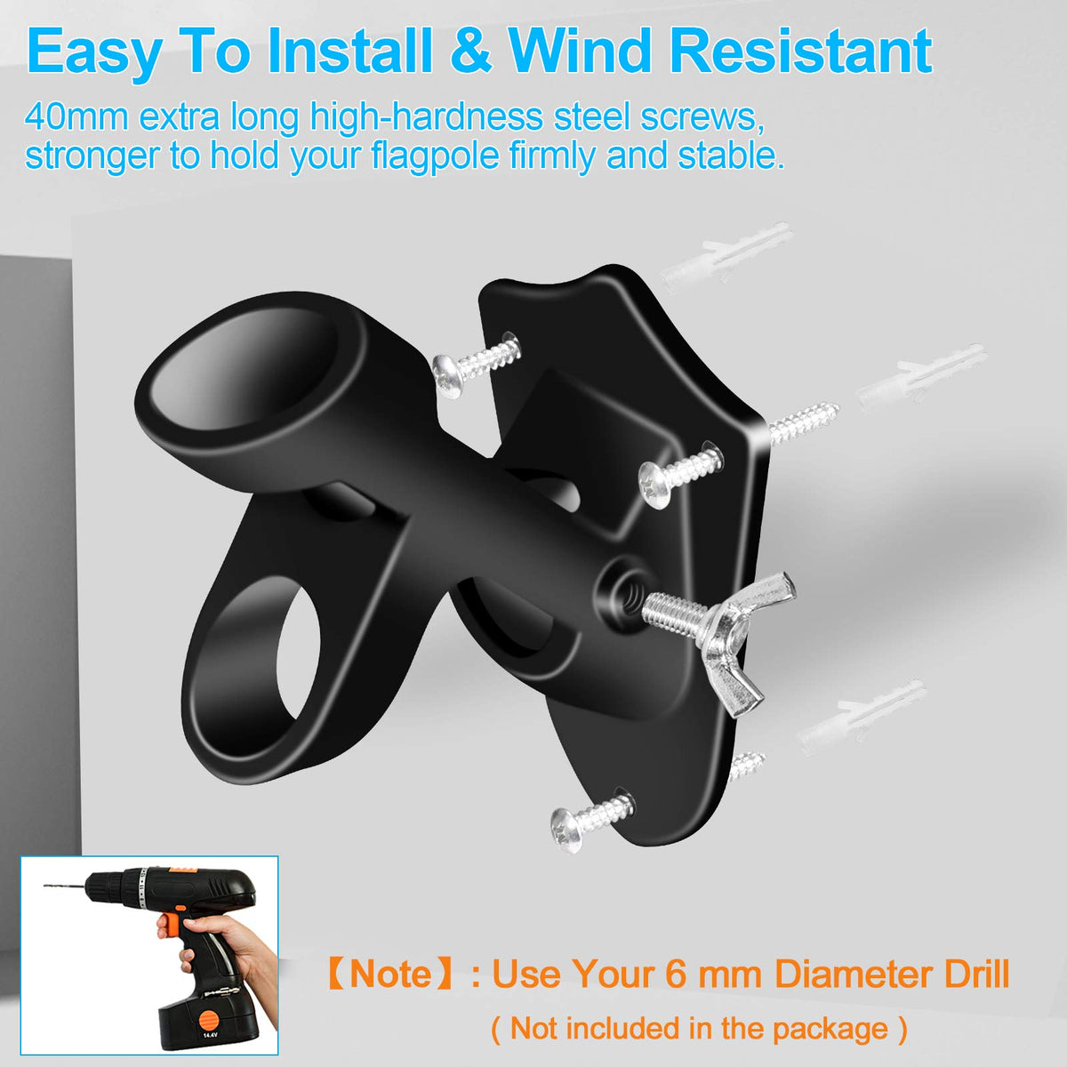 1" Flag Pole Holder Brackets with Hardwares, Two Positions Aluminium Alloy Rust Free Coated, Black 1 Pack Z363