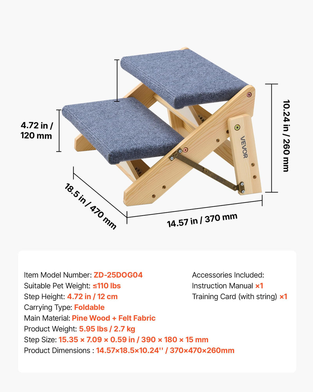 Wood 2-Step Pet Stairs R905065