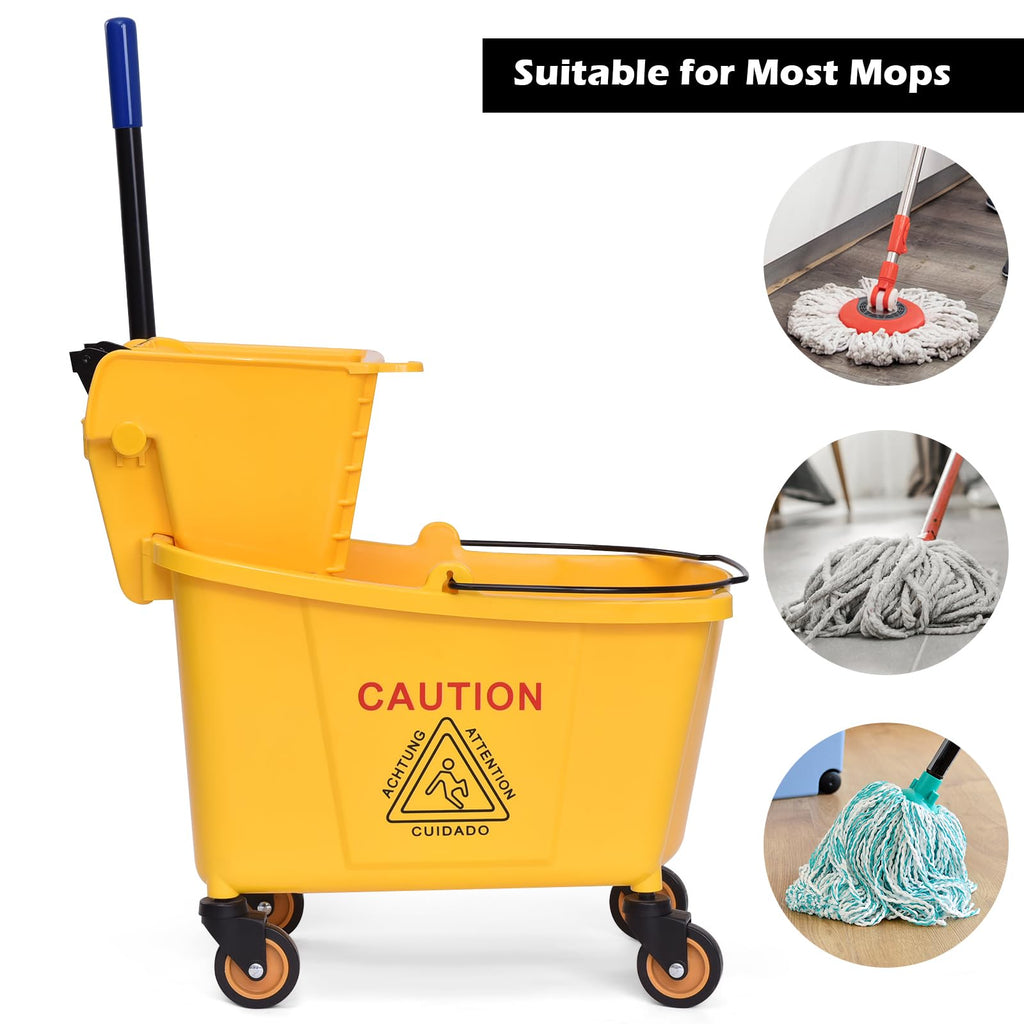 Yellow 35 Quart Commercial Mop Bucket with Wringer R81686