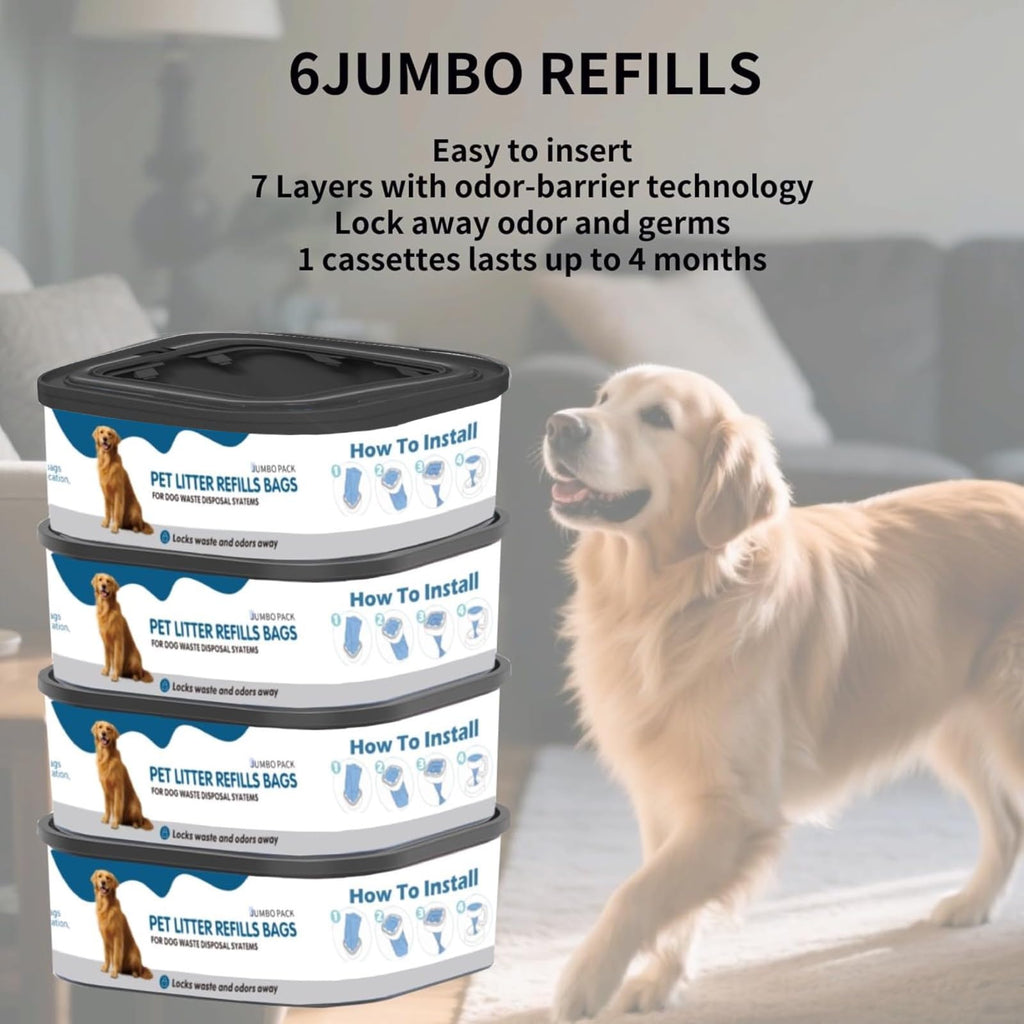 6 Pack Jumbo Square Refills Pet Waste Bags Q859