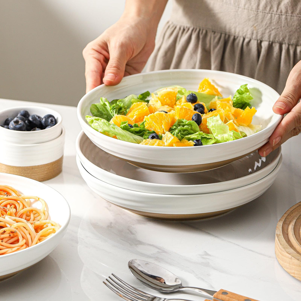 Ceramic Pasta Bowls Set of 4, 8.7 Inch White K9806