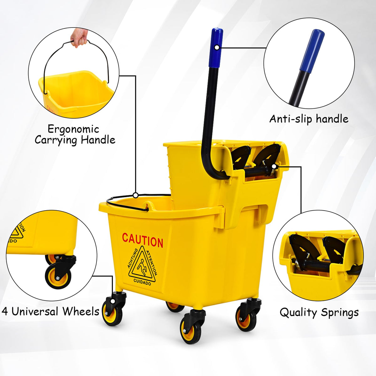 Yellow 35 Quart Commercial Mop Bucket with Wringer R81686