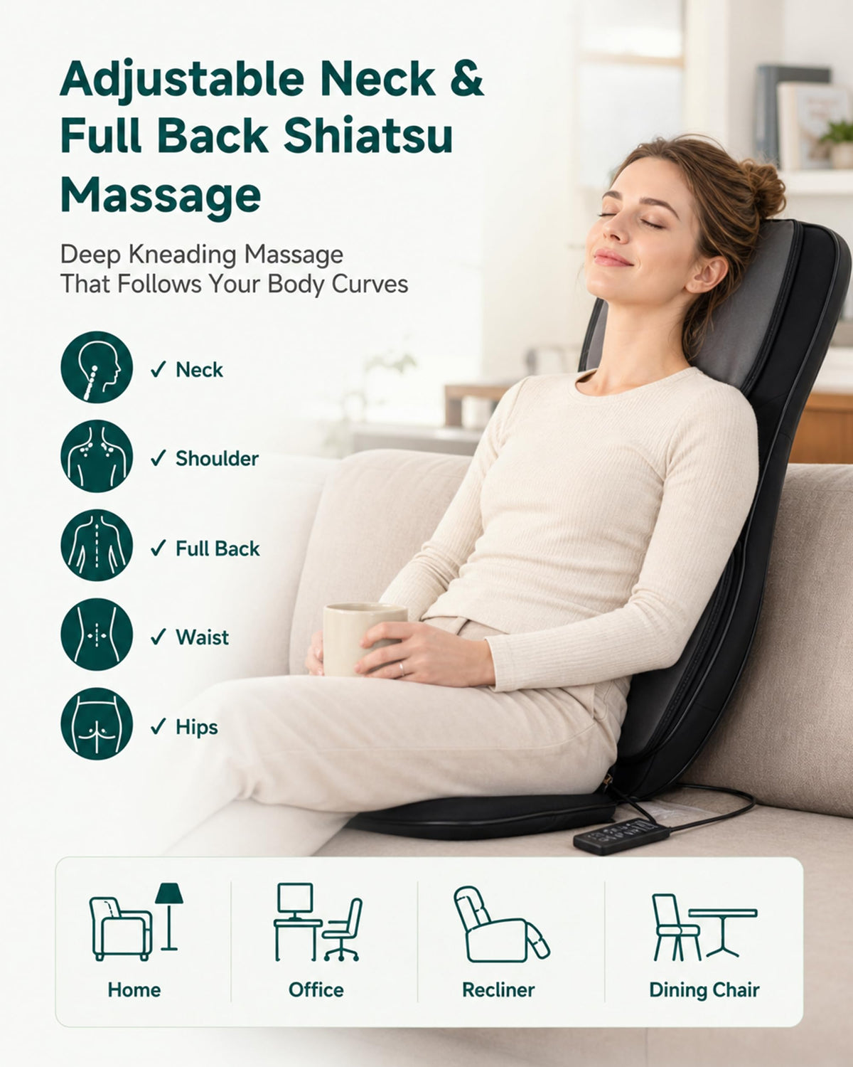 Shiatsu Neck and Back Massager Chair Pad with Heat V385483