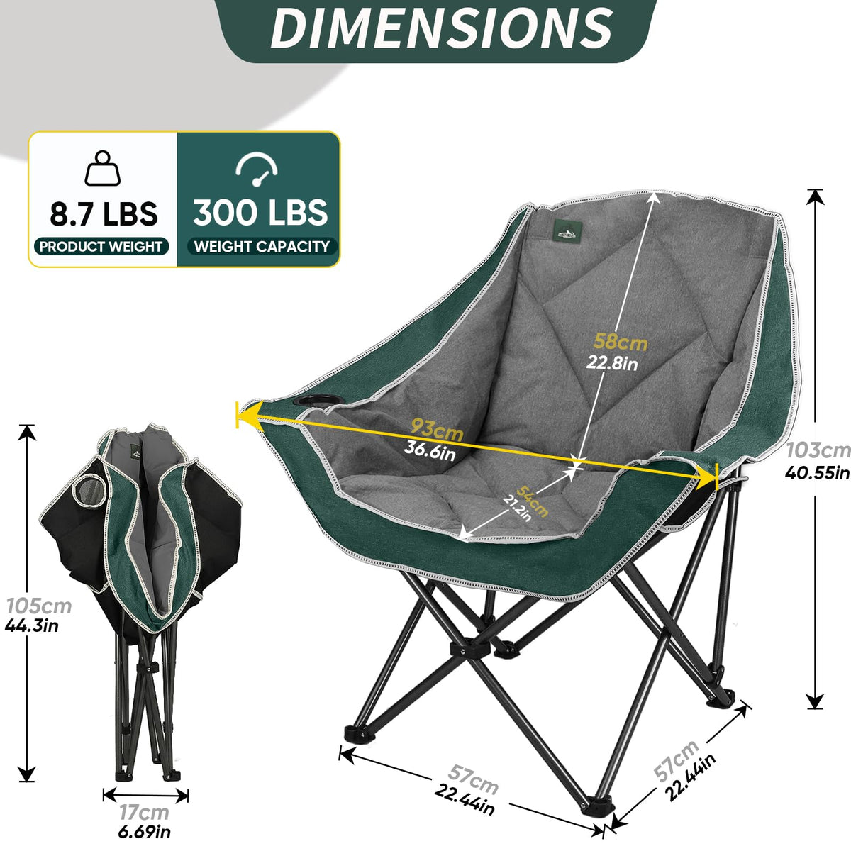 2 Pack Oversized Padded Folding Camping Chair with Cup Holder Q312939
