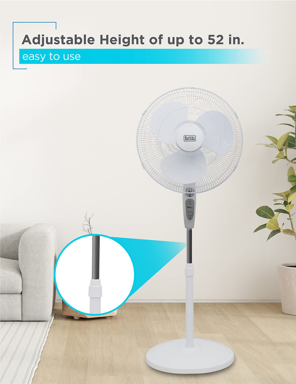 18-Inch Stand Fan with Remote and 3-Speed Settings, White Y1908