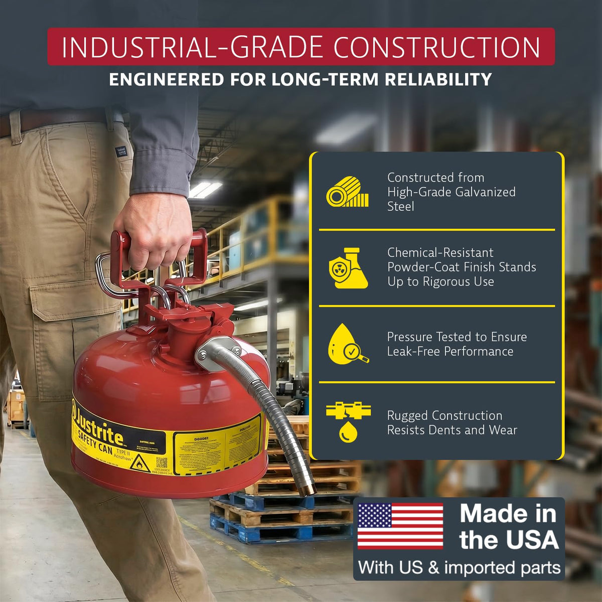Red Galvanized Steel Gasoline Safety Can X230341
