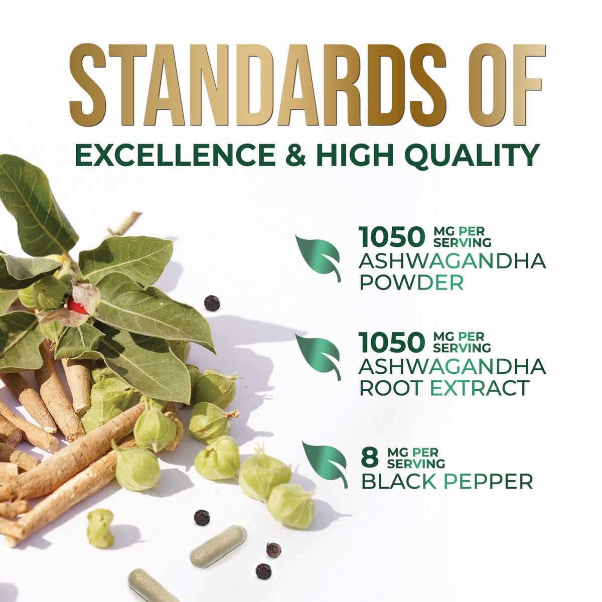 Ashwagandha Capsules with Black Pepper Vegan 180 Capsules X76906