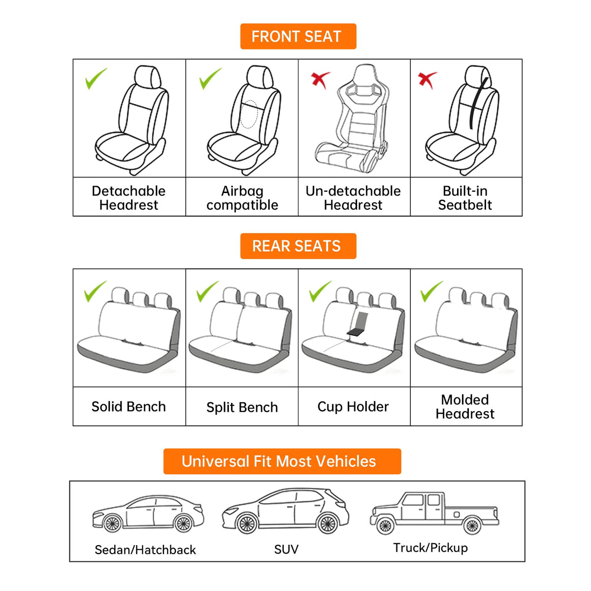 Black White Car Seat Covers Full Set X4677