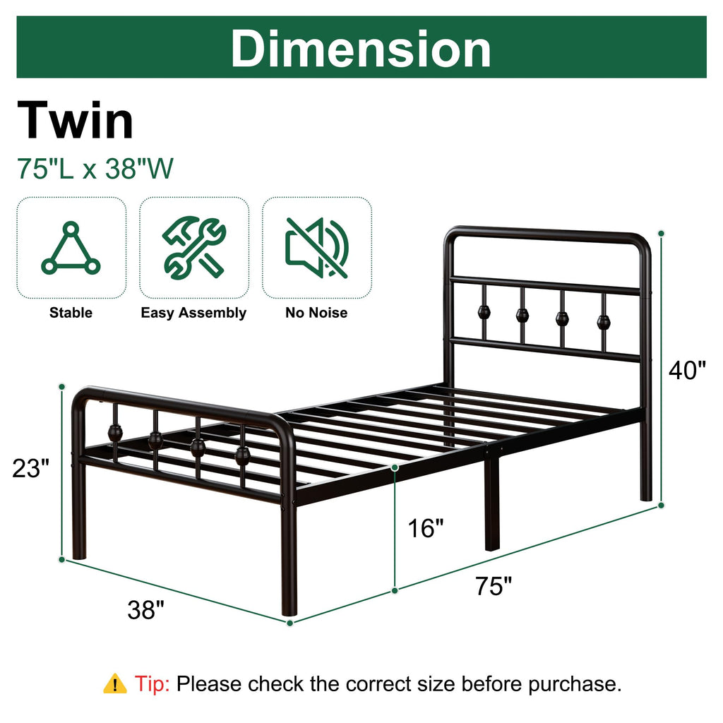 16 Inch Twin Metal Platform Bed with Headboard and Footboard B645170