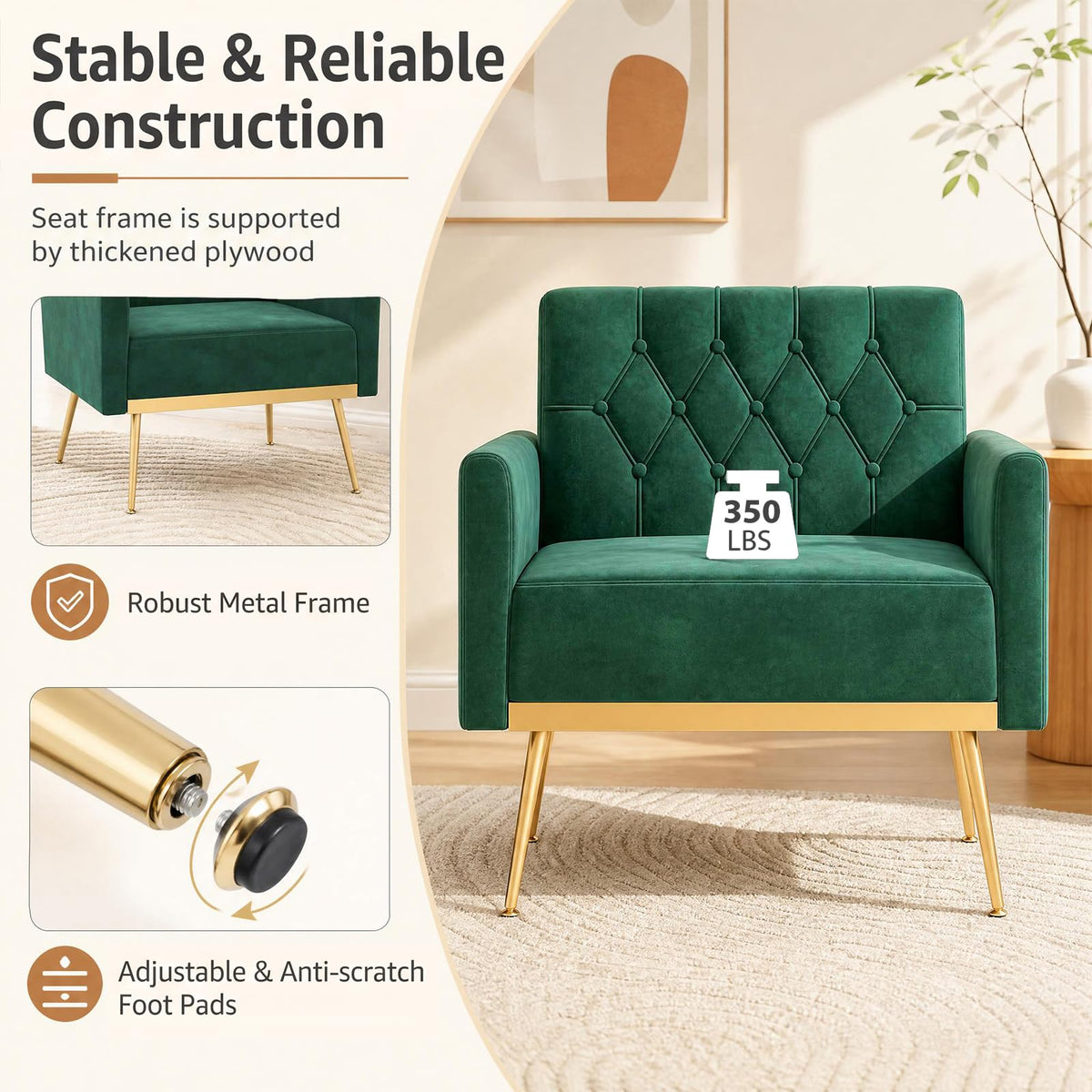 Velvet Accent Chair Set of 2 Emerald Green N5507