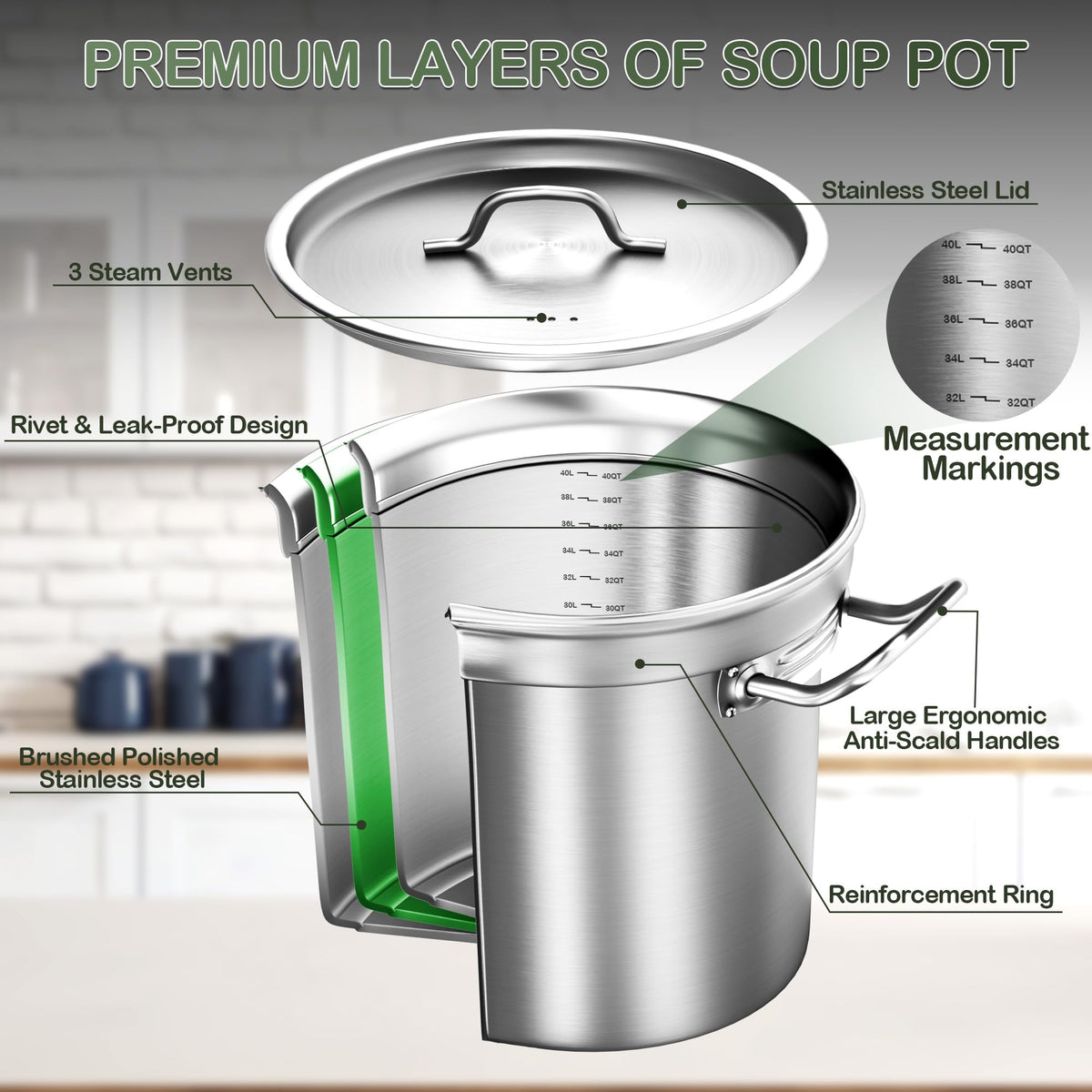 40 QT Stainless Steel Soup Pot with Lid Q5299