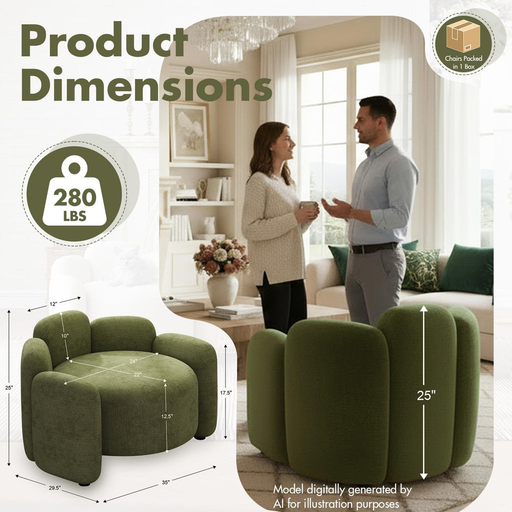 Green Mid-Century Modern Accent Chairs Set of 2 Upholstered Barrel Side Chairs with Solid Wood Base P797372