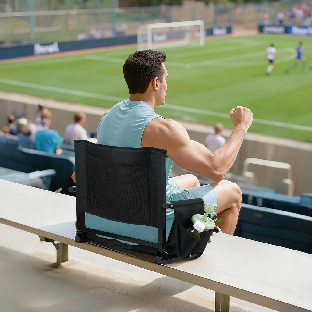 2 Pcs Folding Stadium Seat with Back Support and Cup Holder Black I3992