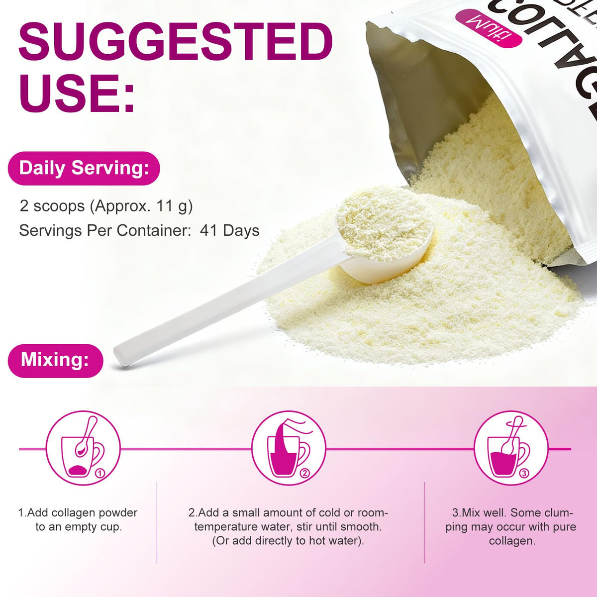 Multi Collagen Peptides Powder Type I II III V X 16oz Y341