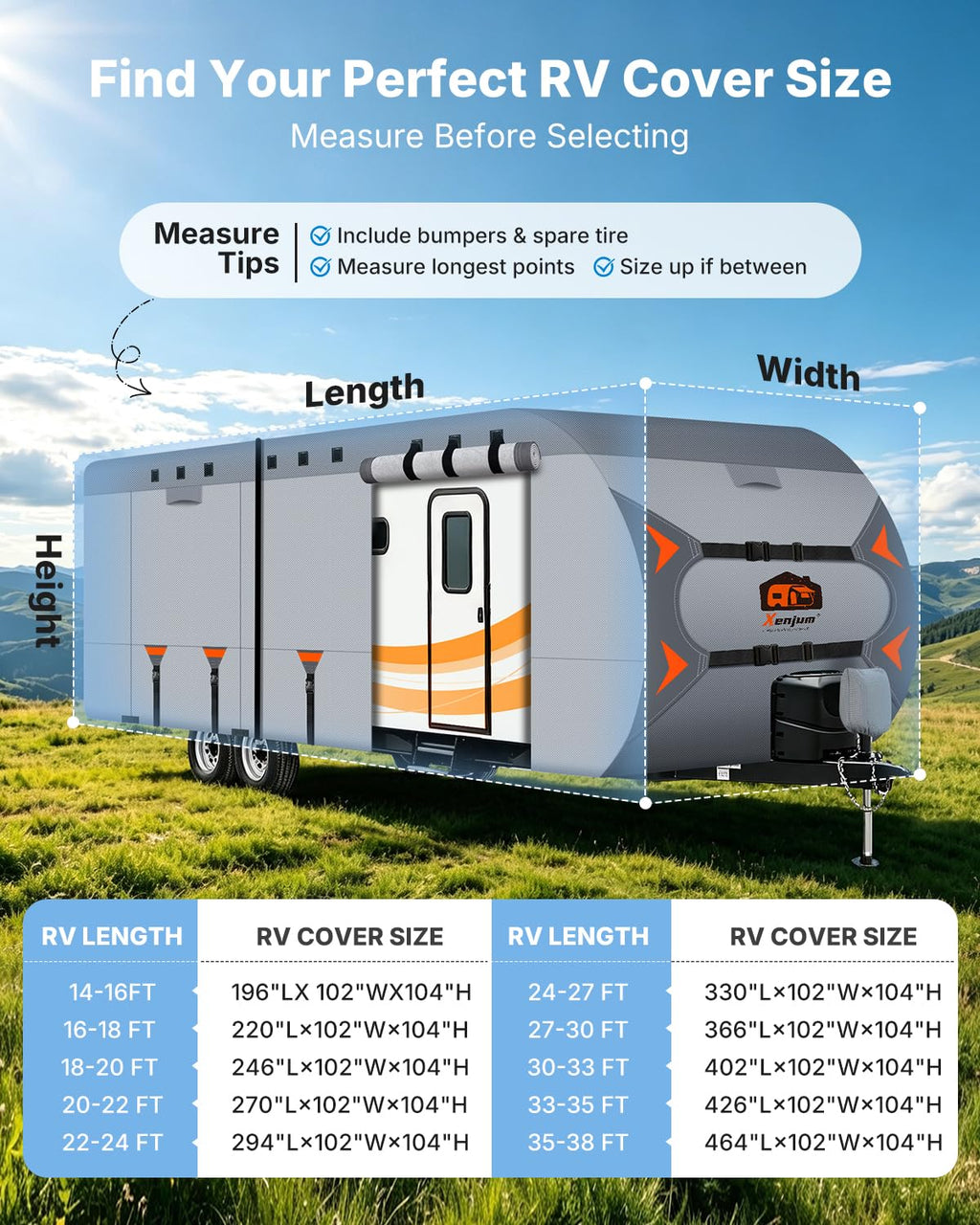 14-16FT Heavy Duty Rip-Stop RV Cover with Storage Bag S13660