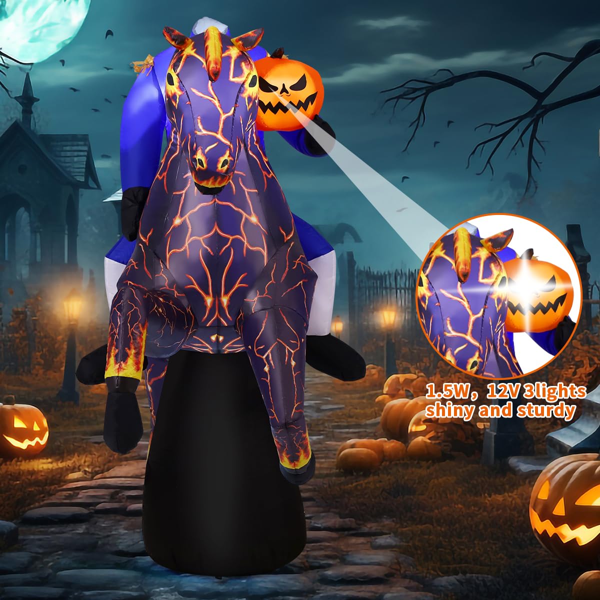 6FT Halloween Inflatables Headless Horseman with Built-in LEDs V195316