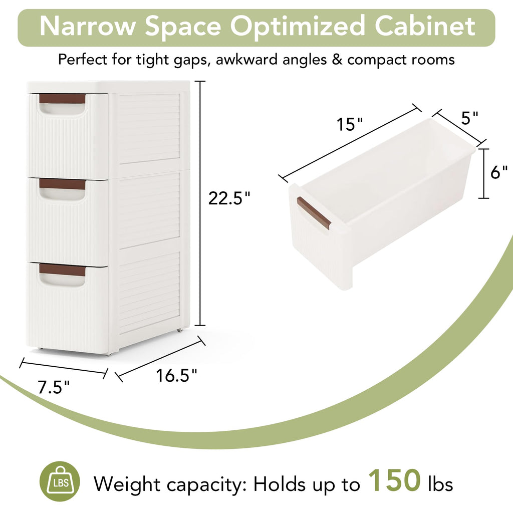 White 3 Drawers Narrow Plastic Bathroom Storage Cabinet F241