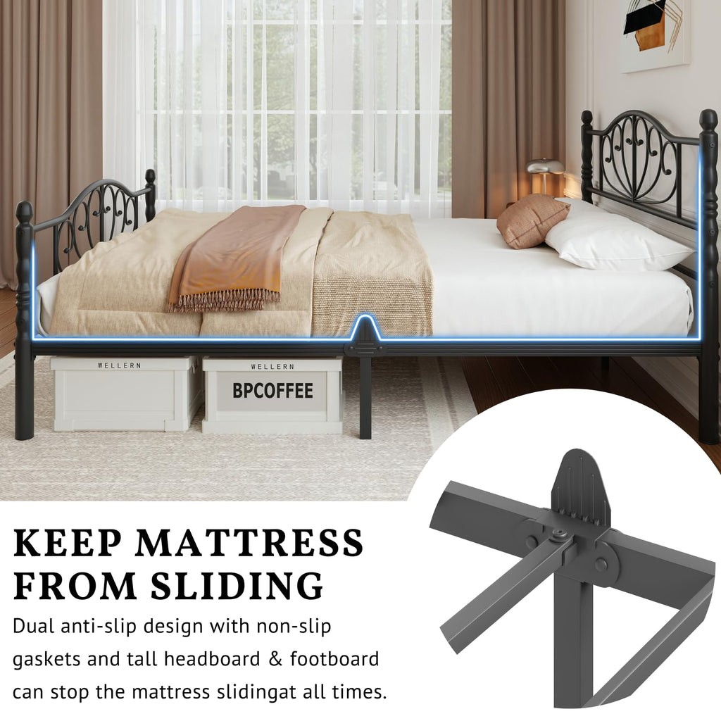 12" Metal Full Platform Bed Frame with Headboard F99781