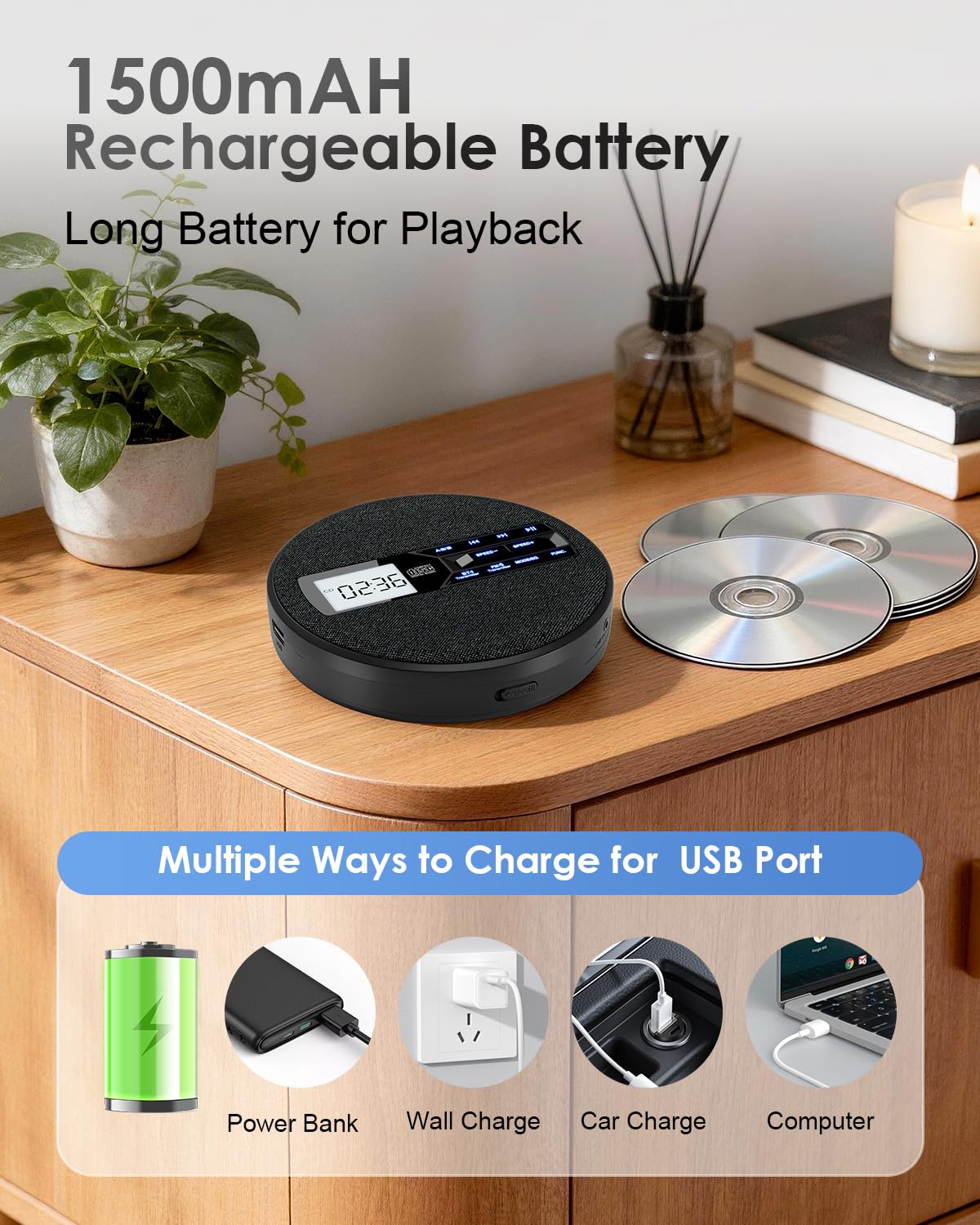 Portable CD Player with Bluetooth & FM Transmitter J118