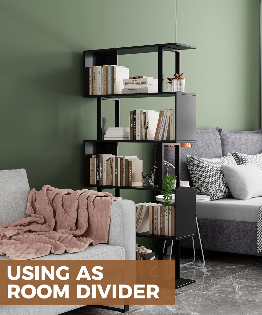 Black 5-Tier Geometric Wood Bookcase Q4828
