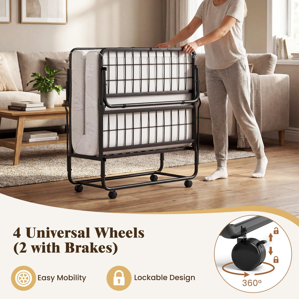 Folding Bed with 5-Inch Mattress, Twin Size Foldable Guest Bed with Metal Frame X557
