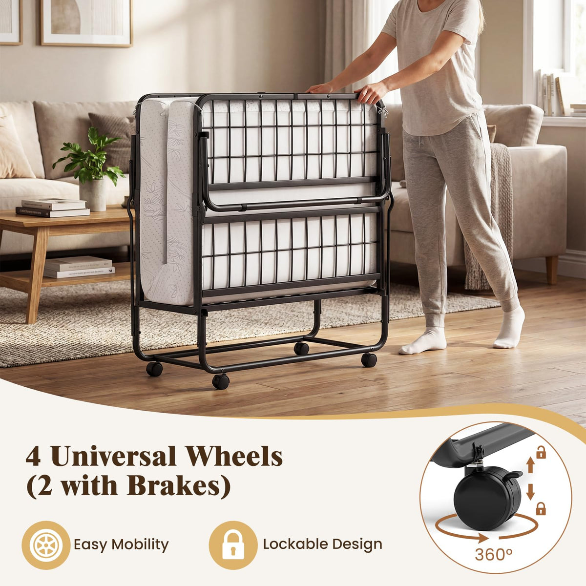 Folding Bed with 5-Inch Mattress, Twin Size Foldable Guest Bed with Metal Frame X557