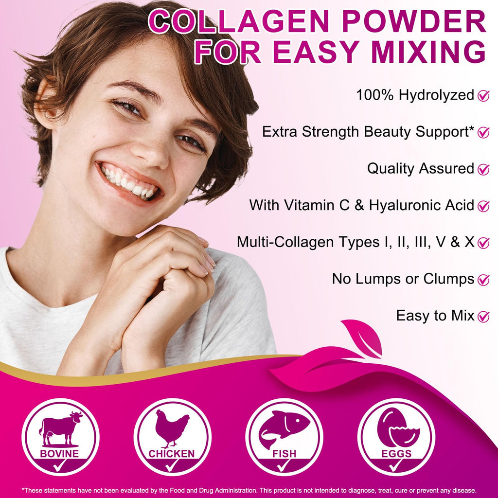 Multi Collagen Peptides Powder Type I II III V X 16oz Y341