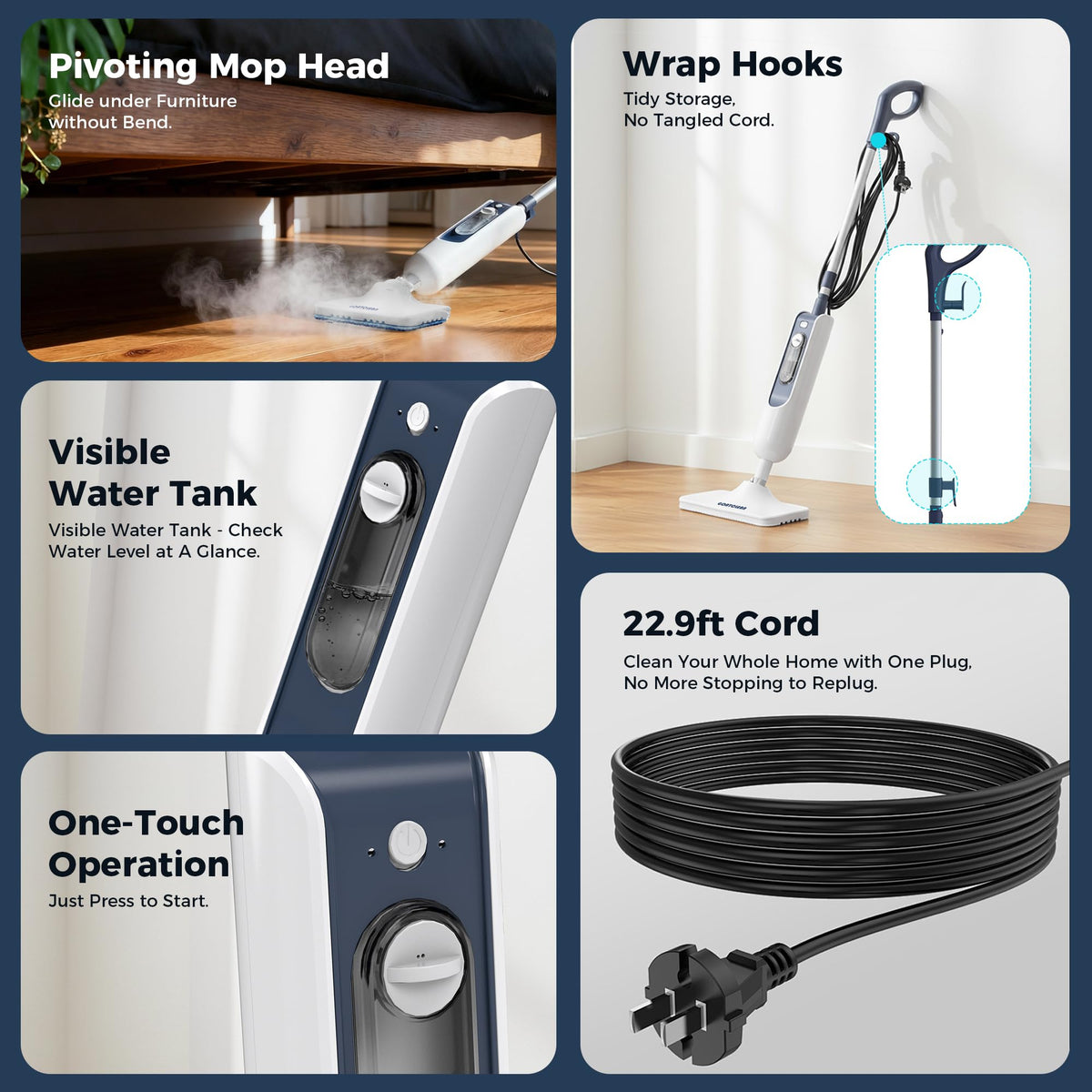 11-in-1 Dual-Mode Steam Mop, 13.5 Fl Oz Steam Cleaner U2661