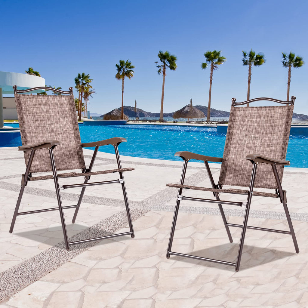 Set of 2 Brown Folding Patio Dining Chairs with Armrests G7038