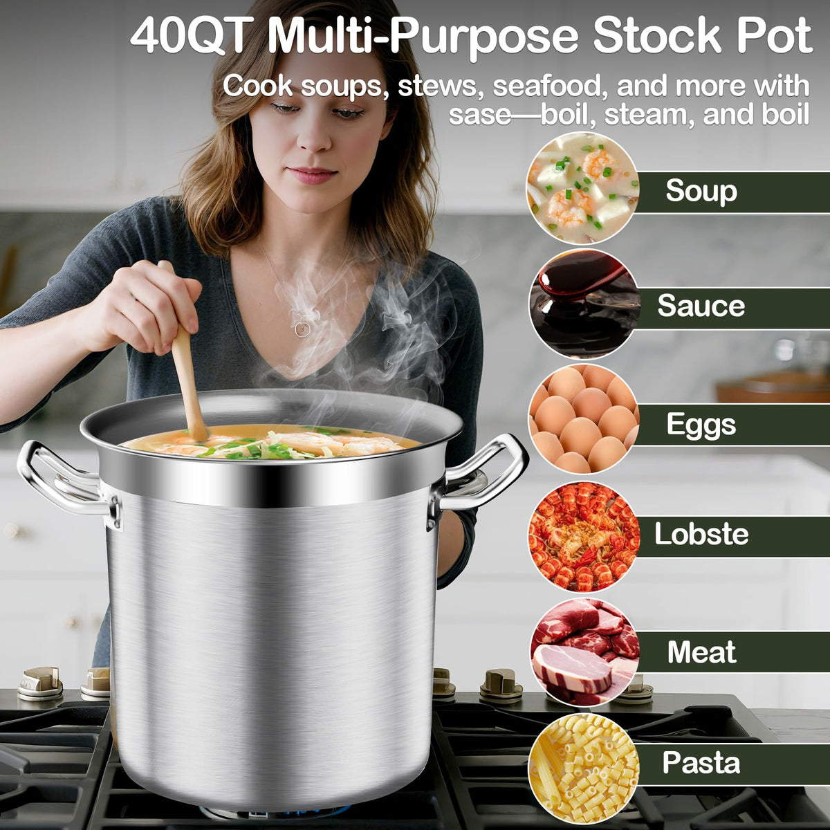 40 QT Stainless Steel Soup Pot with Lid Q5299
