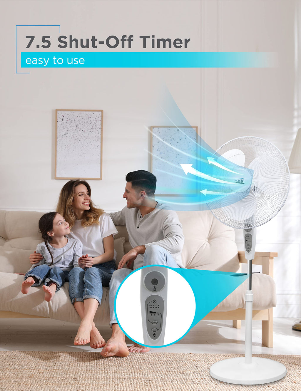 18-Inch Stand Fan with Remote and 3-Speed Settings, White Y1908