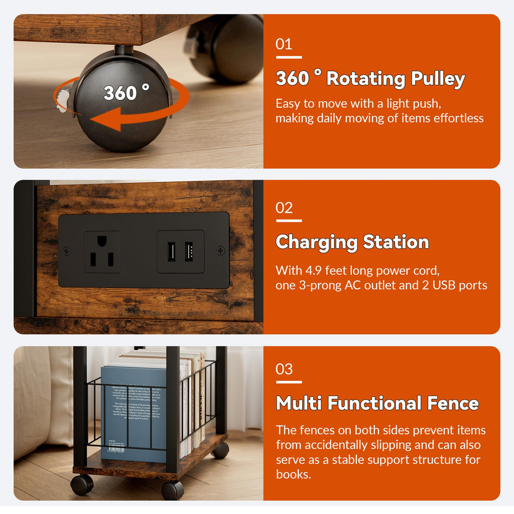 Rolling Side Table with Wheels M396