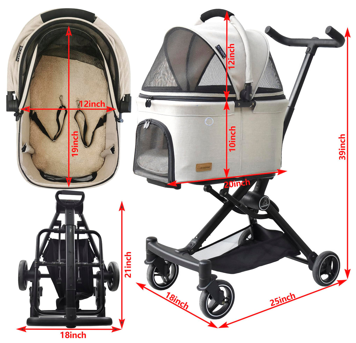 3 in 1 Lightweight Folding Pet Stroller with Detachable Carrier A4789