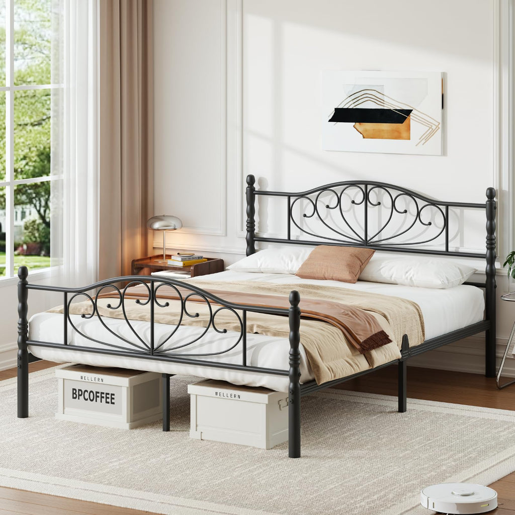 12" Metal Full Platform Bed Frame with Headboard F99781