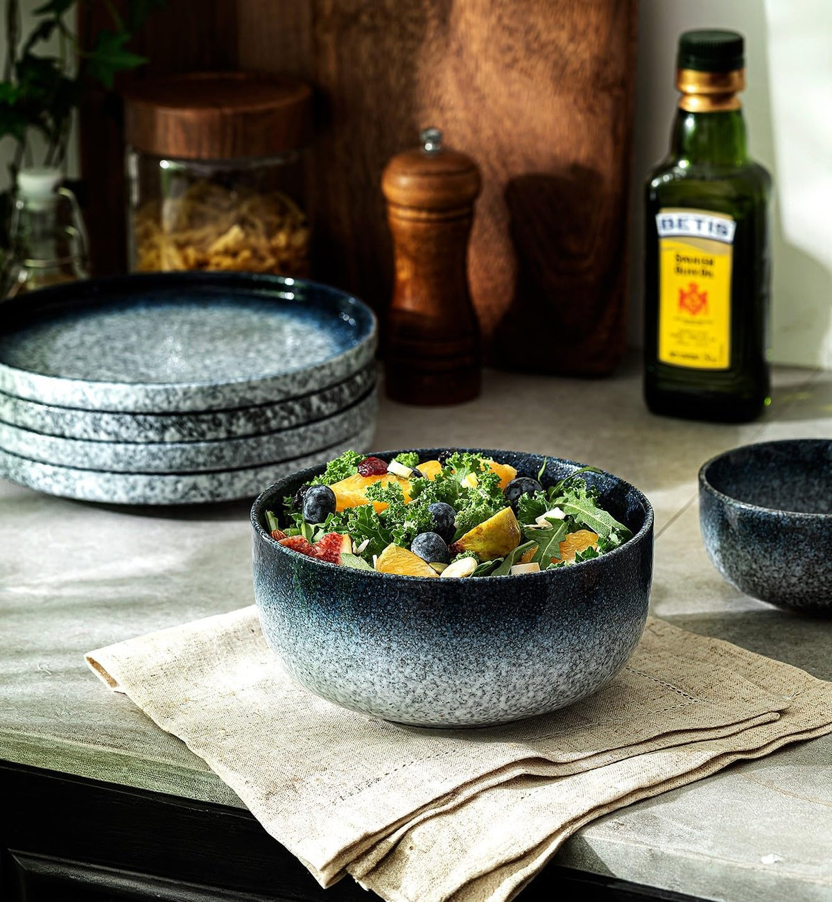 36 Ounce Ceramic Bowl Set of 4 Dark Blue E570334