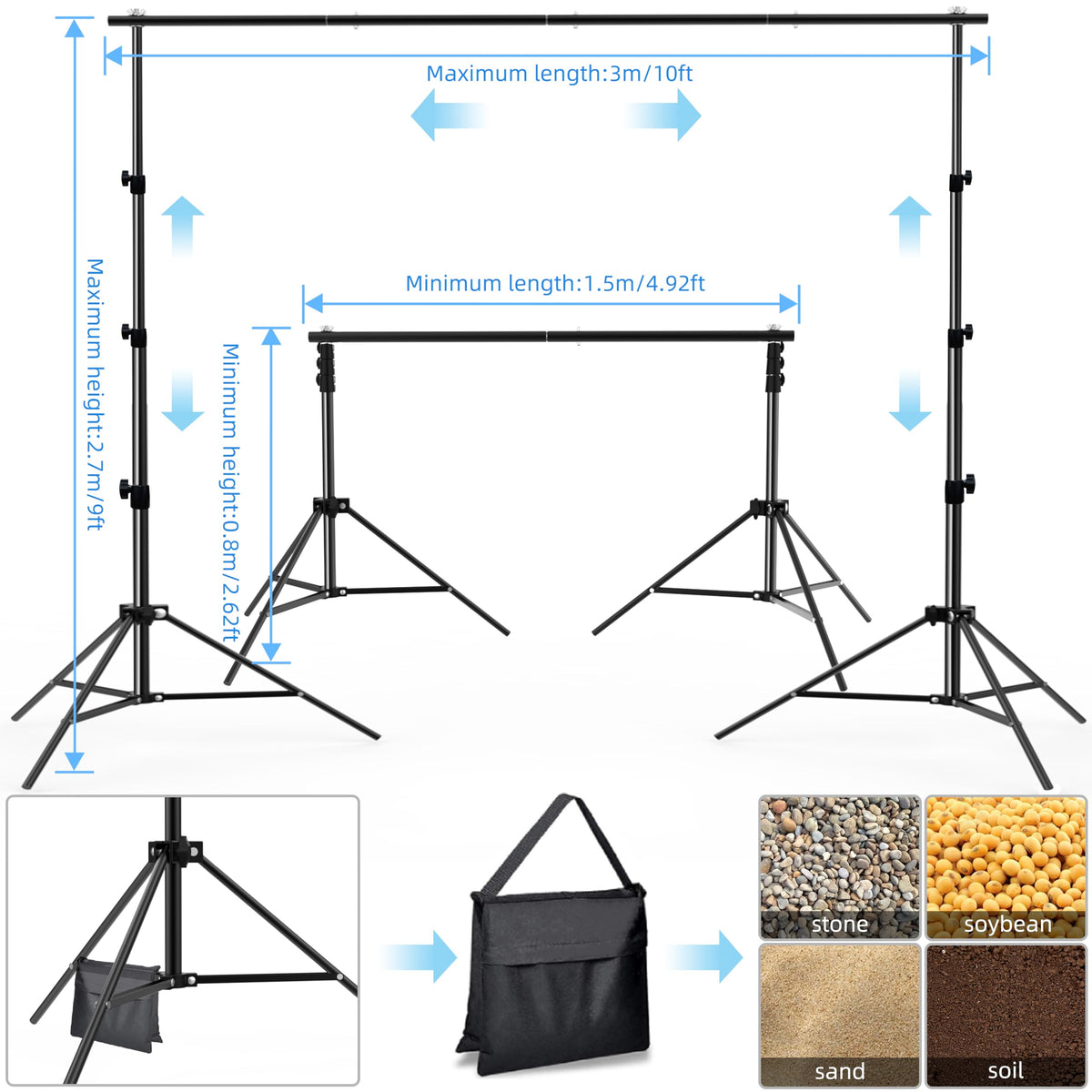 Adjustable Photo Backdrop Stand 9ft x 10ft with Carry Bag U66402