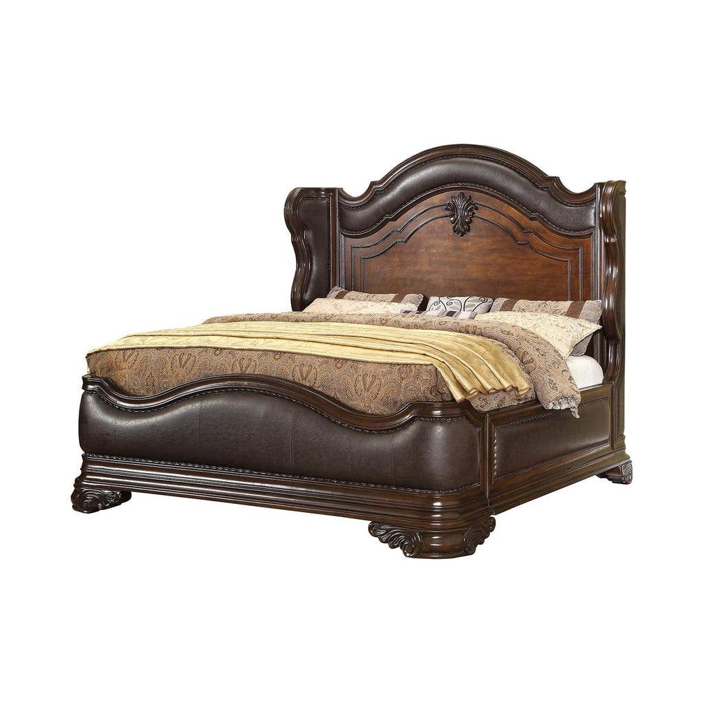 Brown Cherry Wood California King Wingback Bed W7904