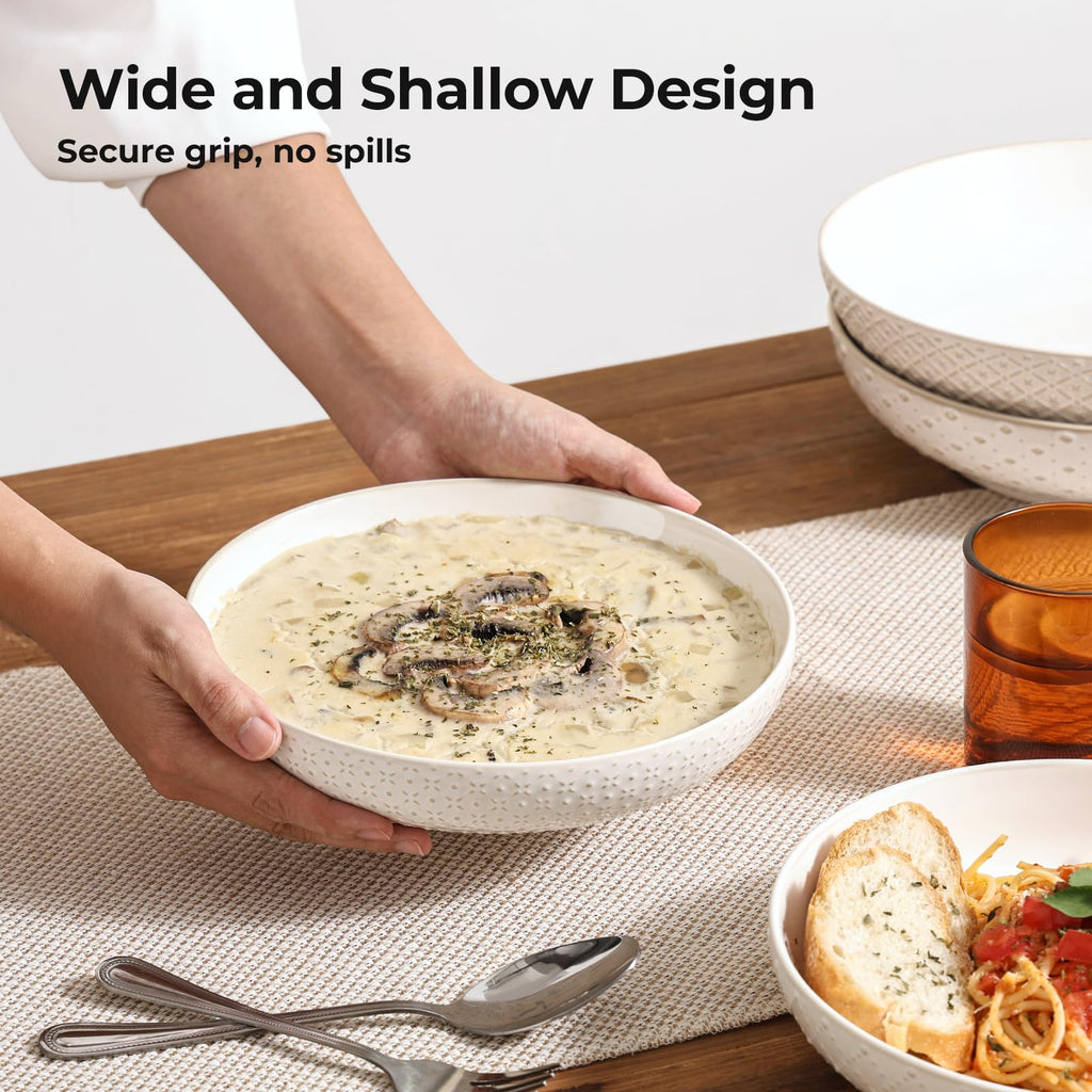 8.5" Ceramic Pasta Bowls Set of 4, 30 oz Soft White D277240