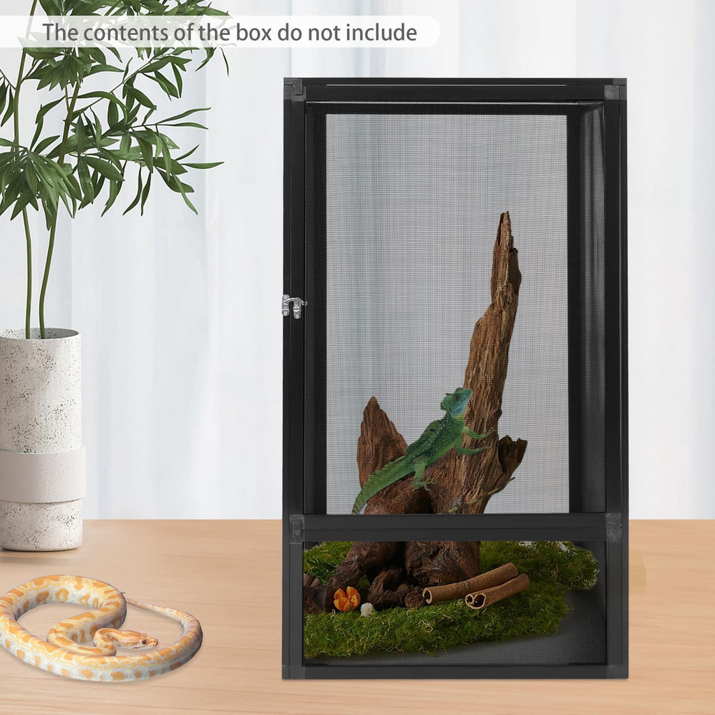 Black Large Aluminum Screen Reptile Terrarium Cage with Locking Latch Z185944
