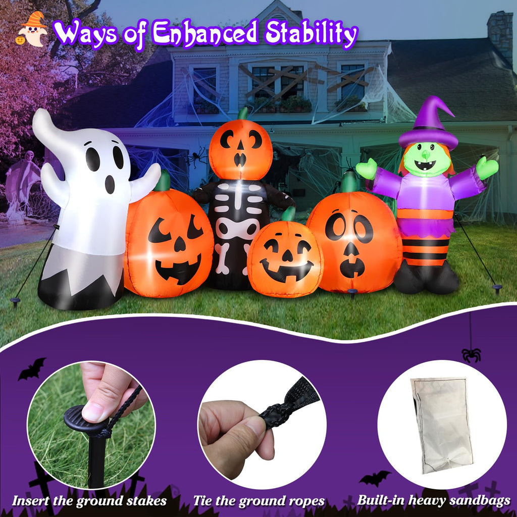 8 ft Halloween Inflatable Pumpkin Witch Ghost Skeleton Decoration with LED Lights E581