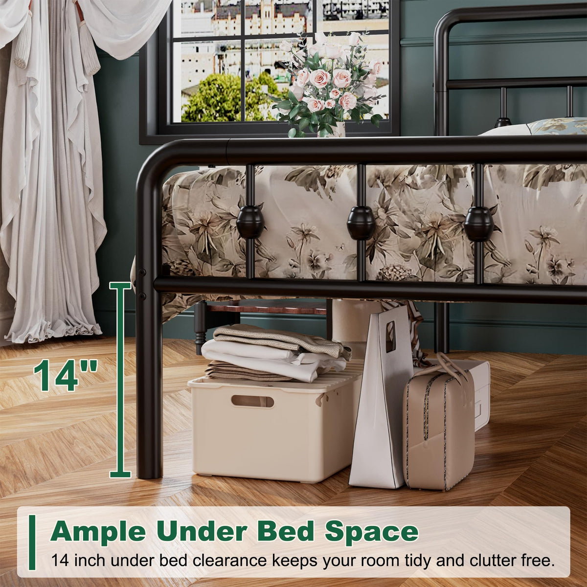 16 Inch Twin Metal Platform Bed with Headboard and Footboard B645170