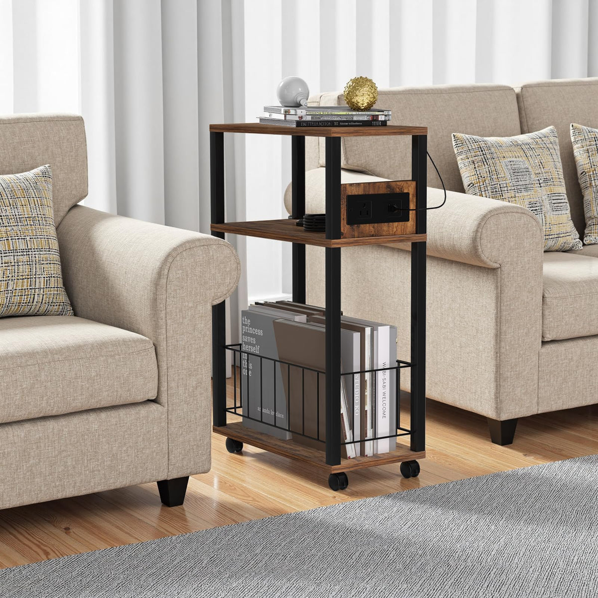 Rolling Side Table with Wheels M396