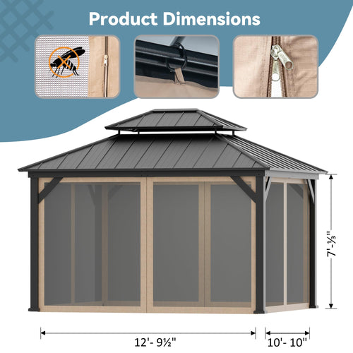 11' x 13' Gazebo Mosquito Netting Replacement 4-Panel Sidewalls with Double Zipper G309