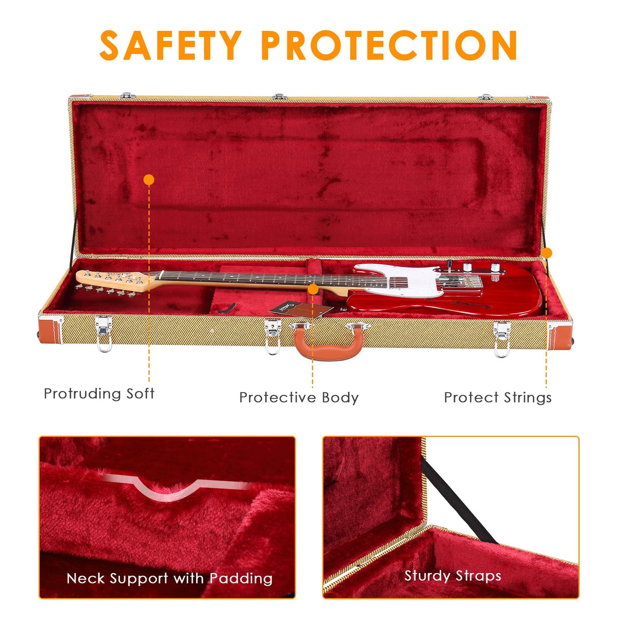 39-Inch Wooden Hard Shell Electric Guitar Case E171985