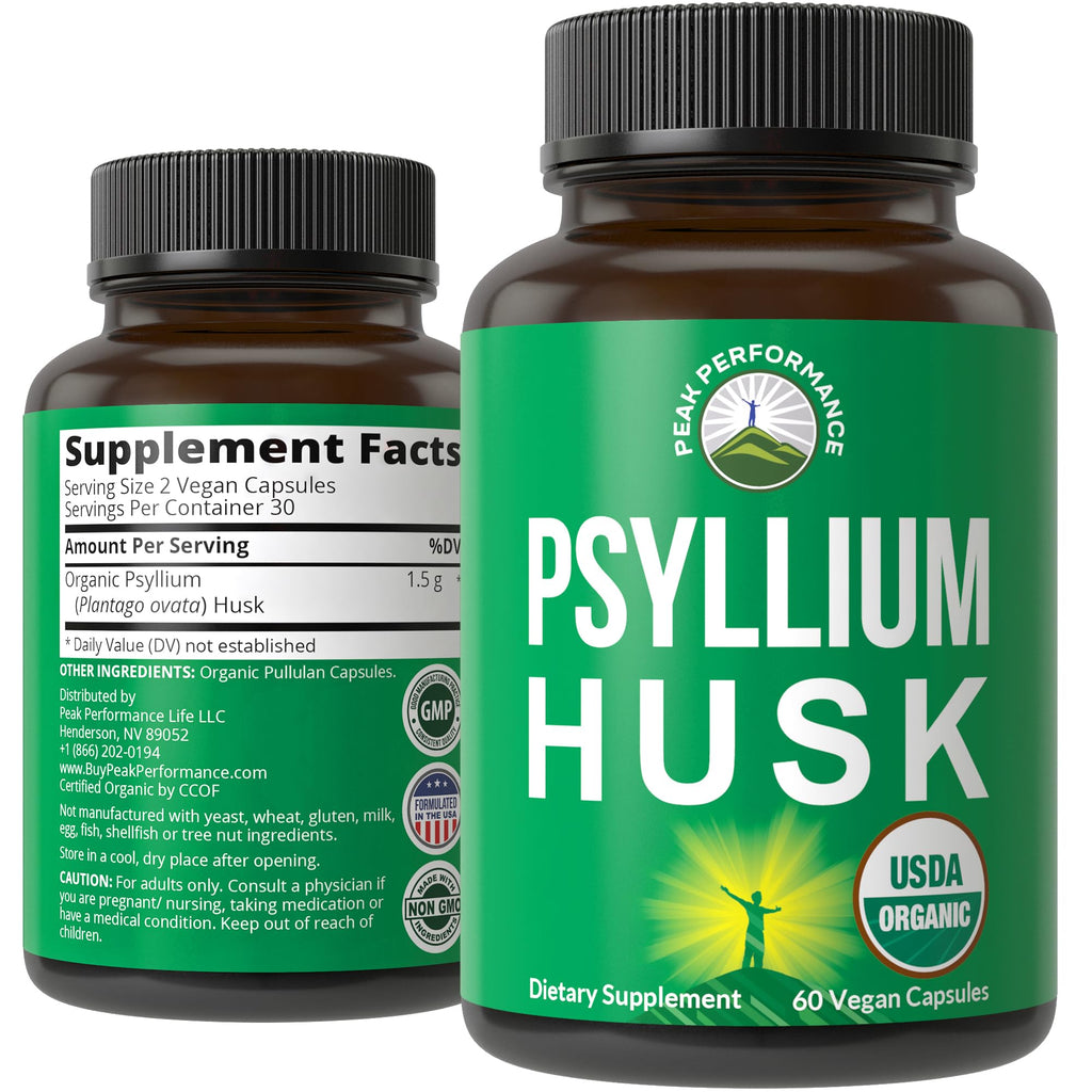Organic Psyllium Husk Vegan Capsules Fiber Supplement Q315037