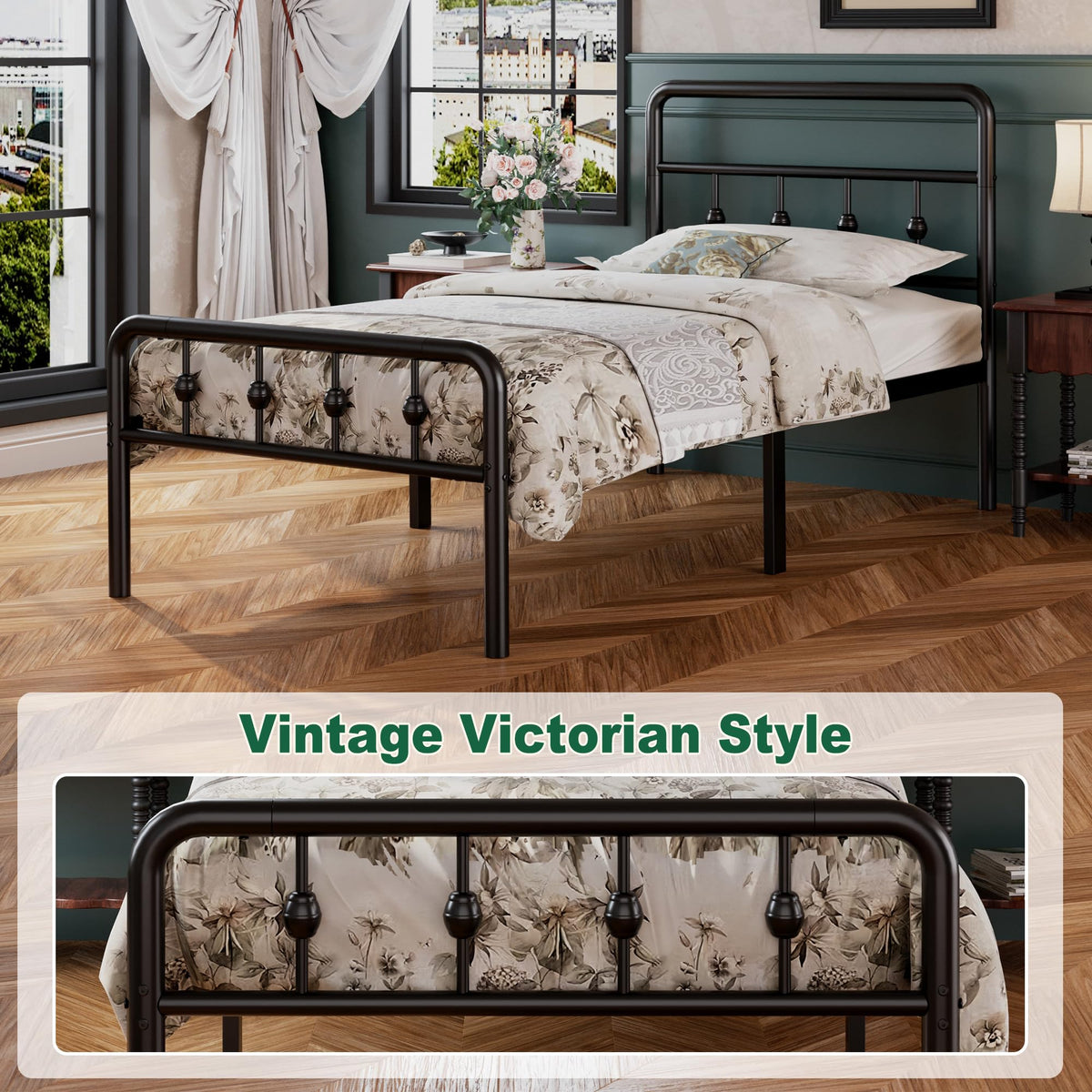 16 Inch Twin Metal Platform Bed with Headboard and Footboard B645170