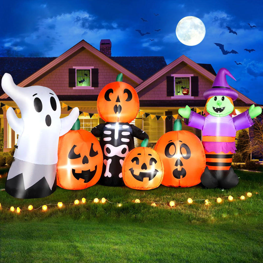 8 ft Halloween Inflatable Pumpkin Witch Ghost Skeleton Decoration with LED Lights E581