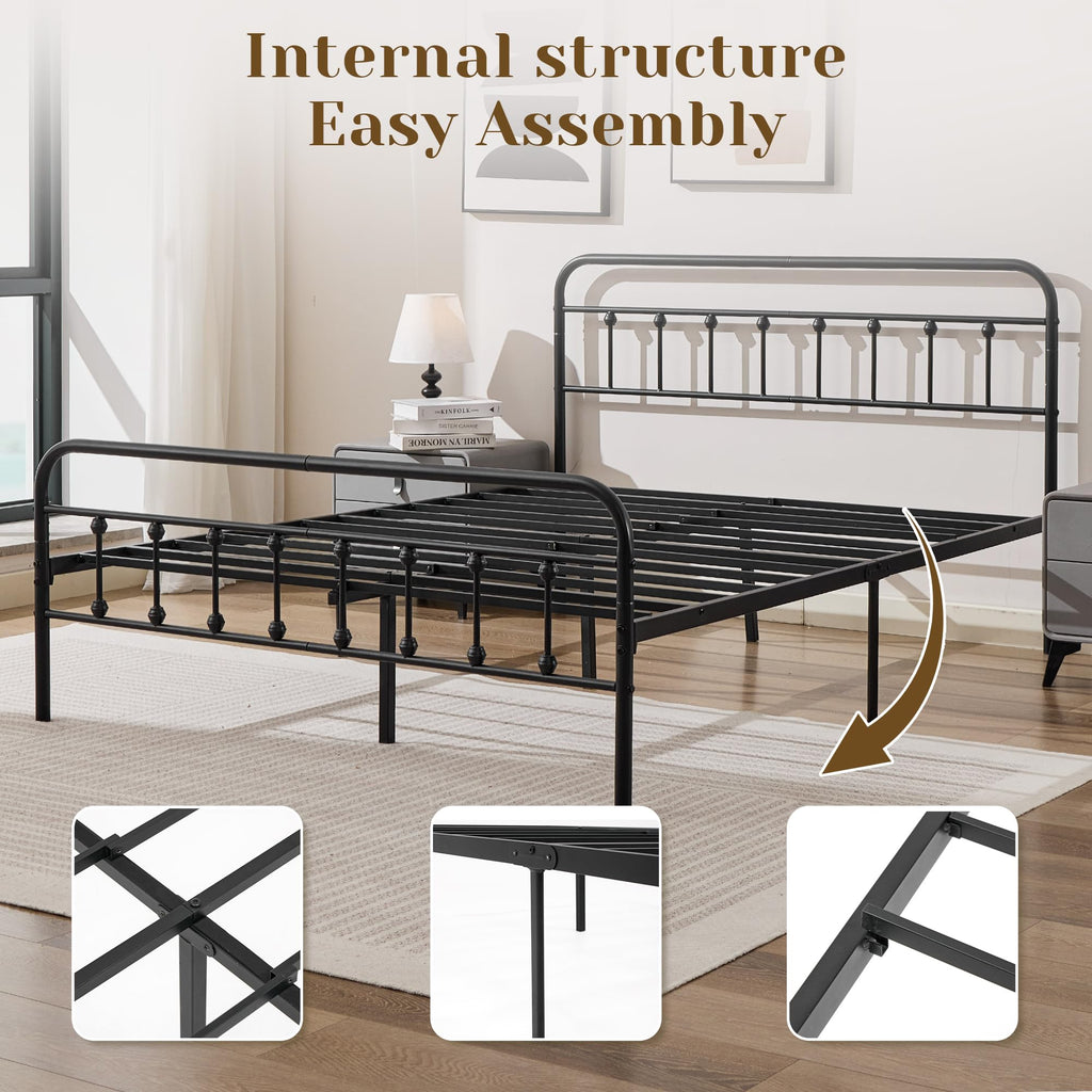 Full Metal Platform Bed Frame with Headboard and Footboard E7550